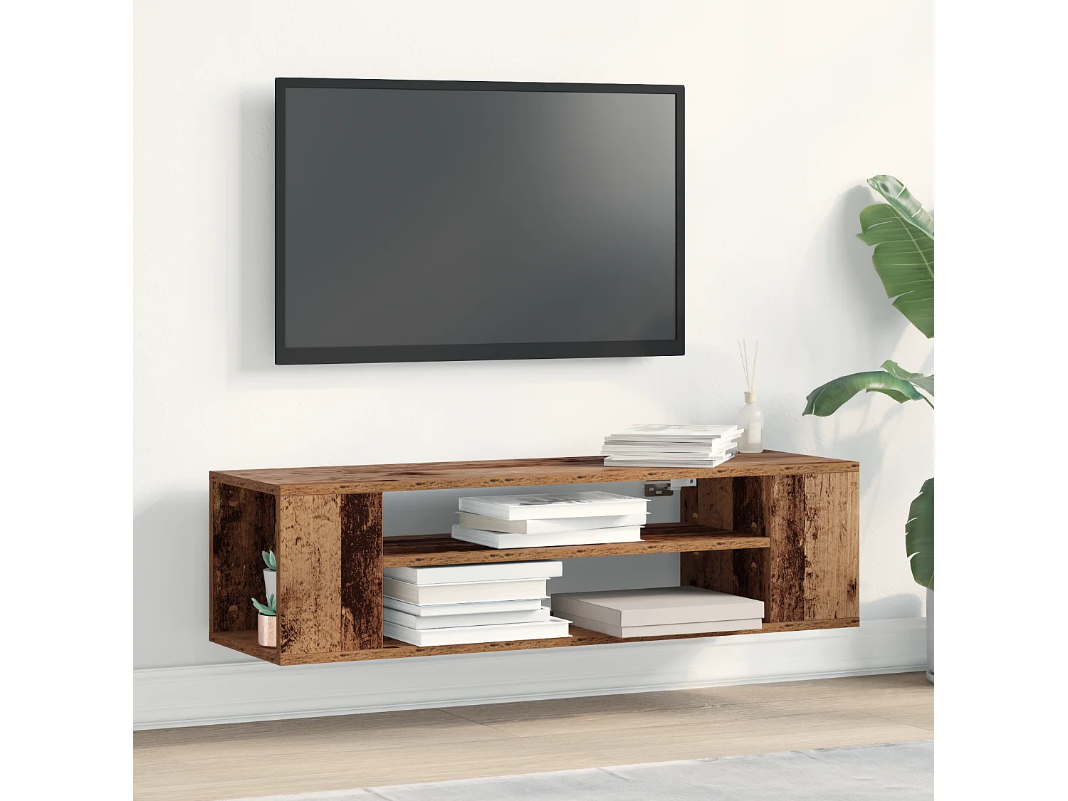 Tv-wandmeubel | TV-kast | Tv-Bank 100x30x26,5 cm bewerkt hout oud houtkleurig
