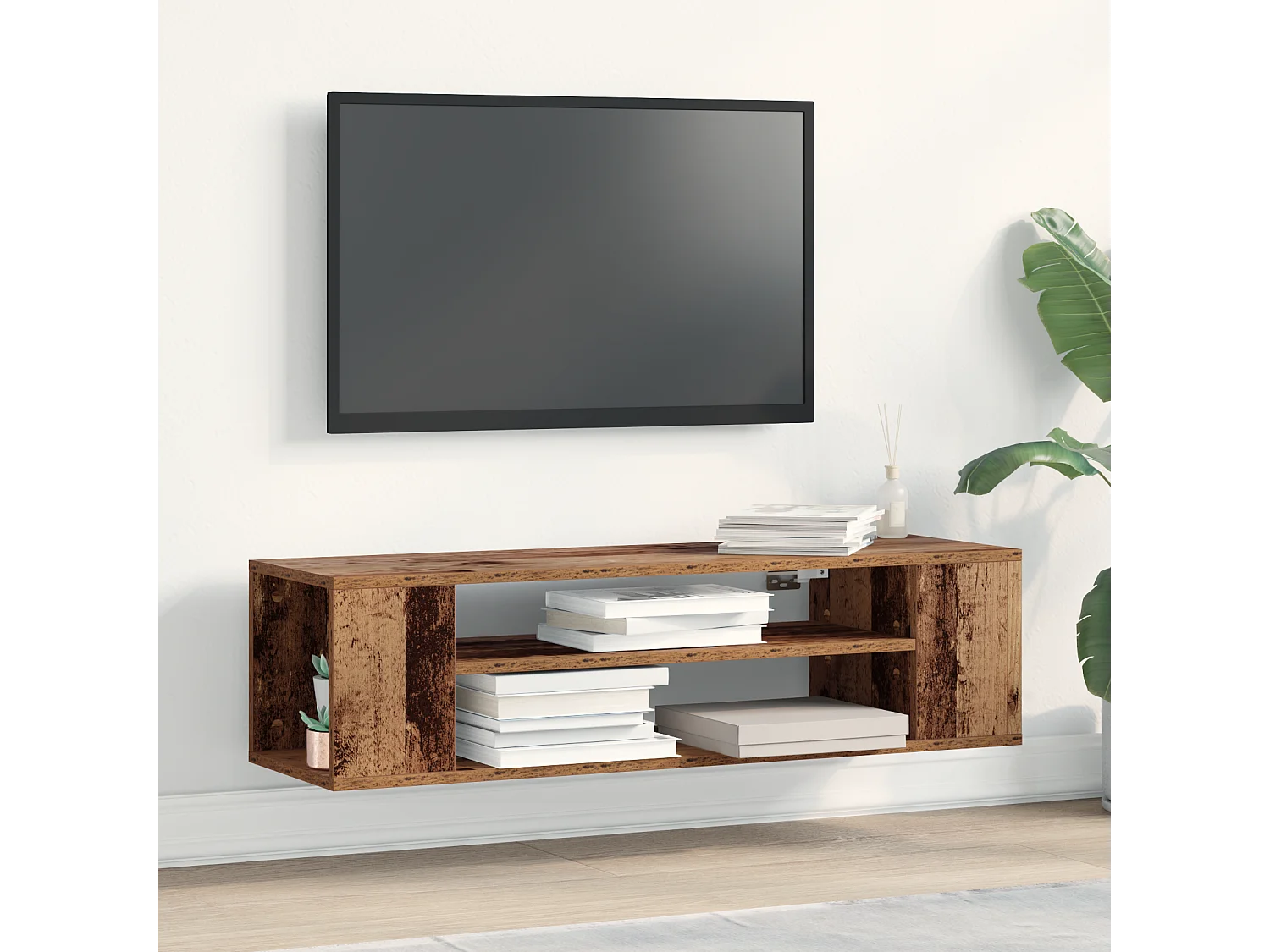Tv-wandmeubel | TV-kast | Tv-Bank 100x30x26,5 cm bewerkt hout oud houtkleurig