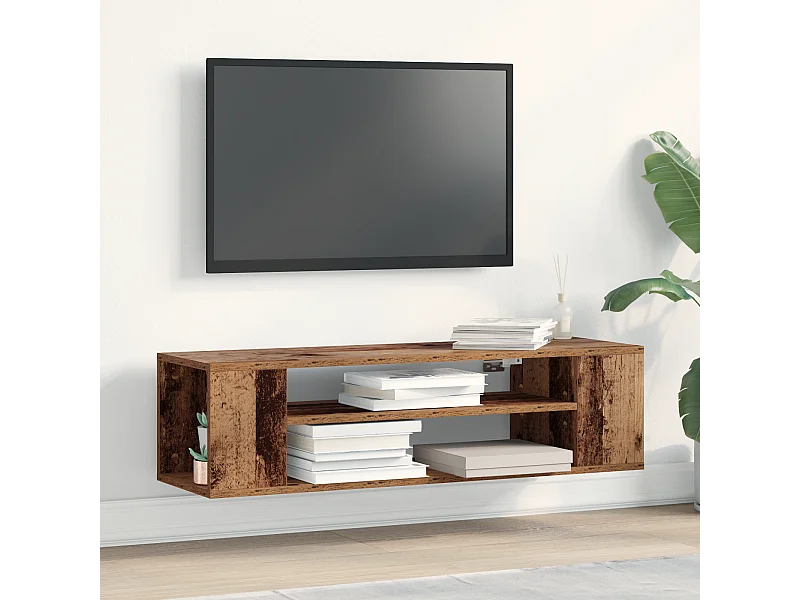 Tv-wandmeubel | TV-kast | Tv-Bank 100x30x26,5 cm bewerkt hout oud houtkleurig