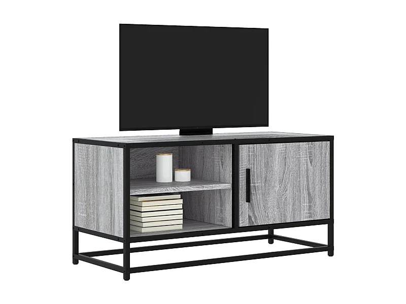Mueble TV | Gabinete de TV | Mueble de salón madera ingeniería y metal roble ahumado 80x34,5x40 cm