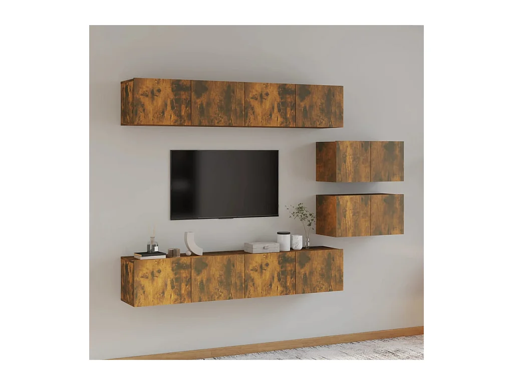 Set de muebles de TV | Gabinetes de TV |  Muebles de salón 6 pzas madera contrachapada roble ahumado