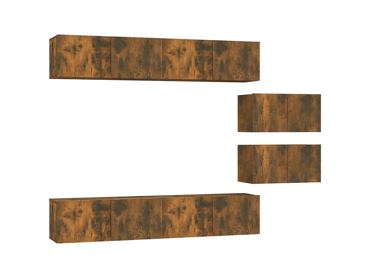 Set de muebles de TV | Gabinetes de TV |  Muebles de salón 6 pzas madera contrachapada roble ahumado