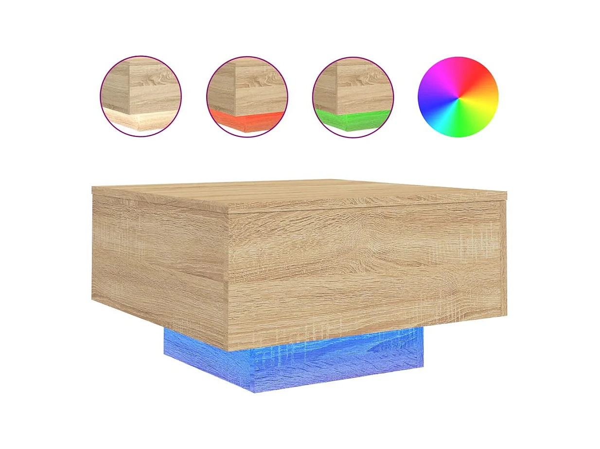 Table basse salon-Table d'appoint avec lumières LED chêne sonoma 55x55x31 cm SHL61409