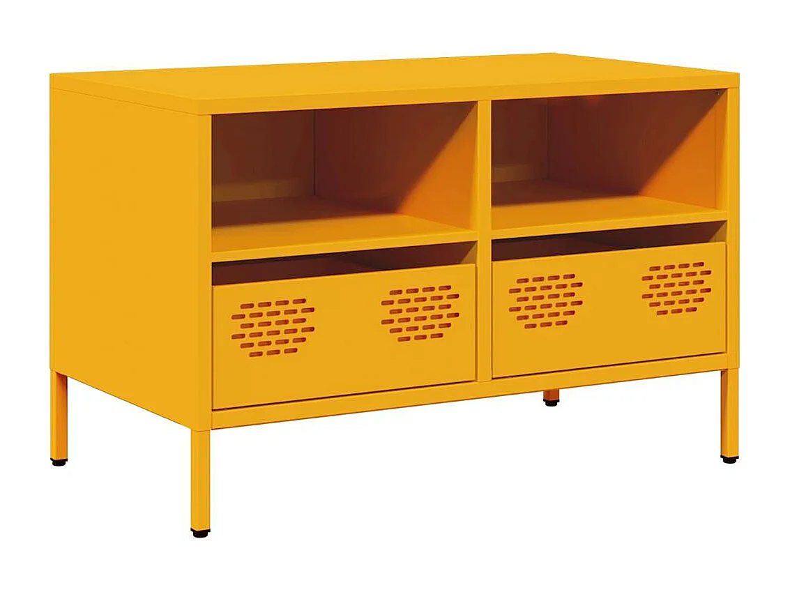 Mueble TV | Gabinete de TV | Mueble de salón acero laminado en frío amarillo mostaza 68x39x43,5 cm