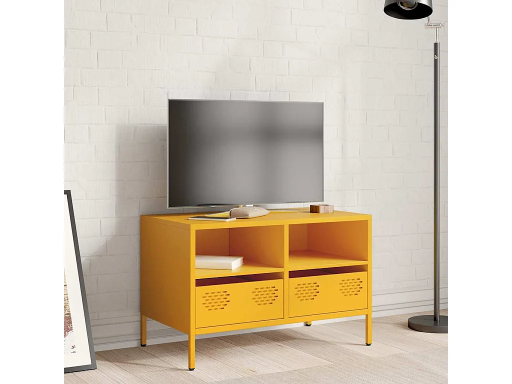 Mueble TV | Gabinete de TV | Mueble de salón acero laminado en frío amarillo mostaza 68x39x43,5 cm
