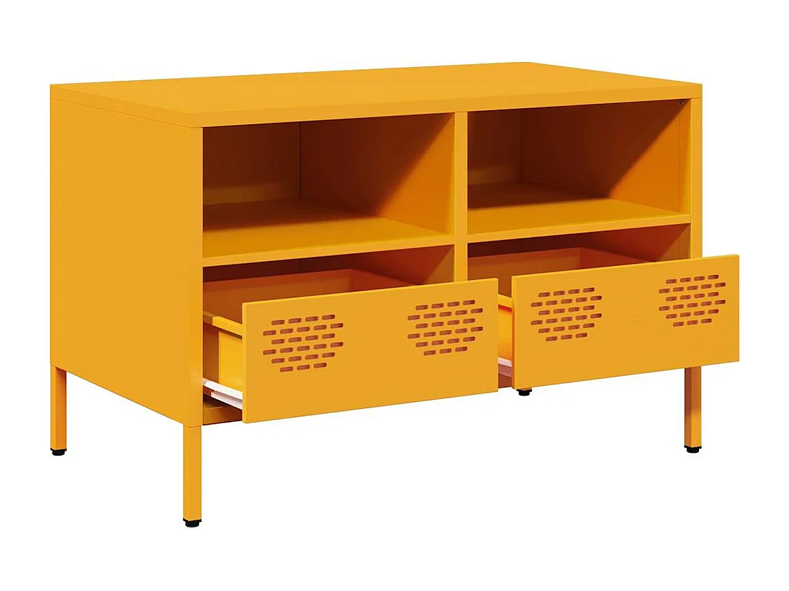 Mueble TV | Gabinete de TV | Mueble de salón acero laminado en frío amarillo mostaza 68x39x43,5 cm