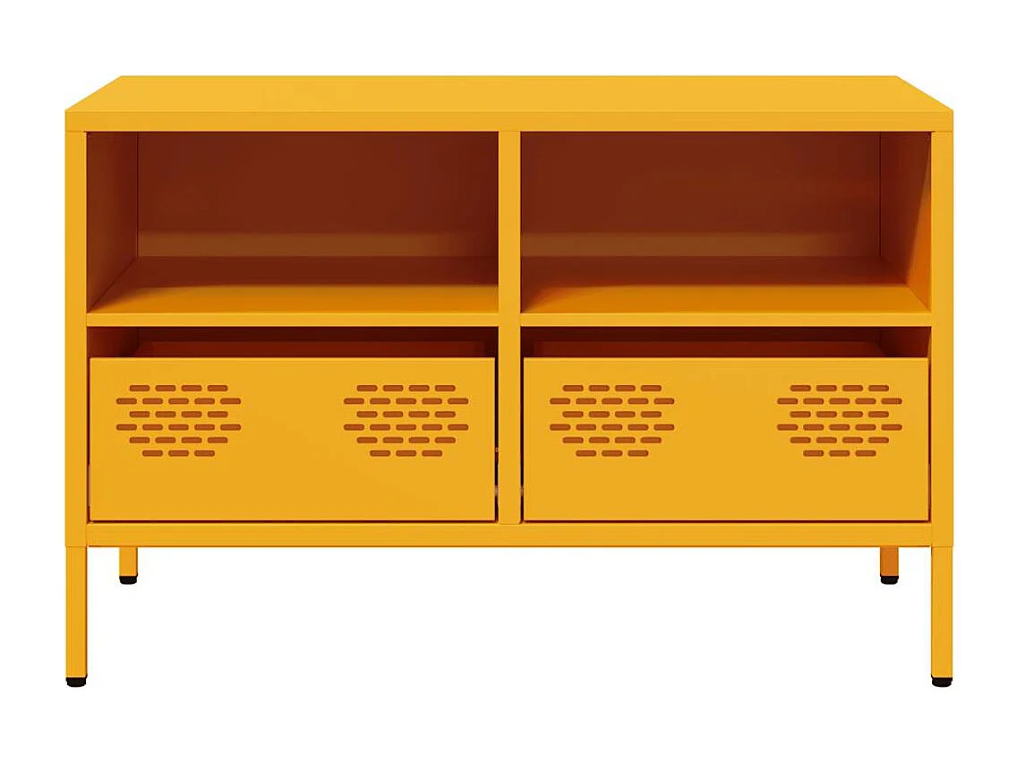Mueble TV | Gabinete de TV | Mueble de salón acero laminado en frío amarillo mostaza 68x39x43,5 cm