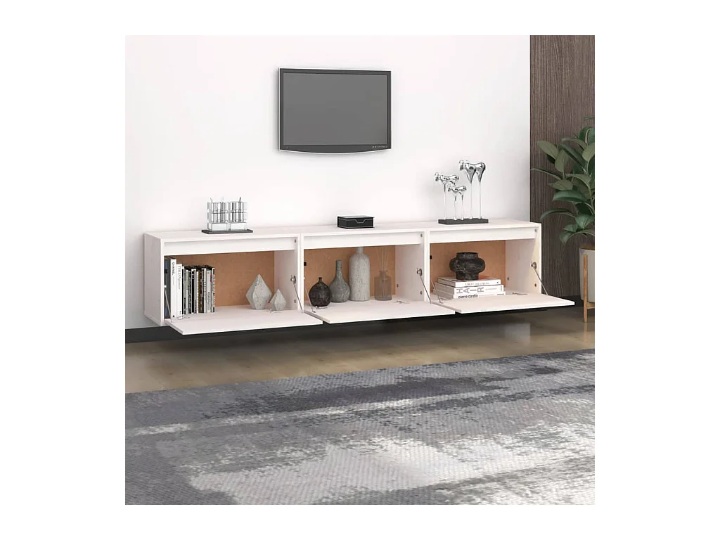 Mueble de TV | Mueble de salón 3 piezas madera maciza de pino blanco