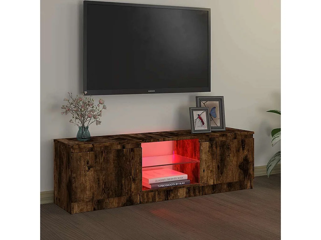 Meuble TV | Banc TV | Armoire TV avec lumières LED chêne fumé 120x30x36 cm