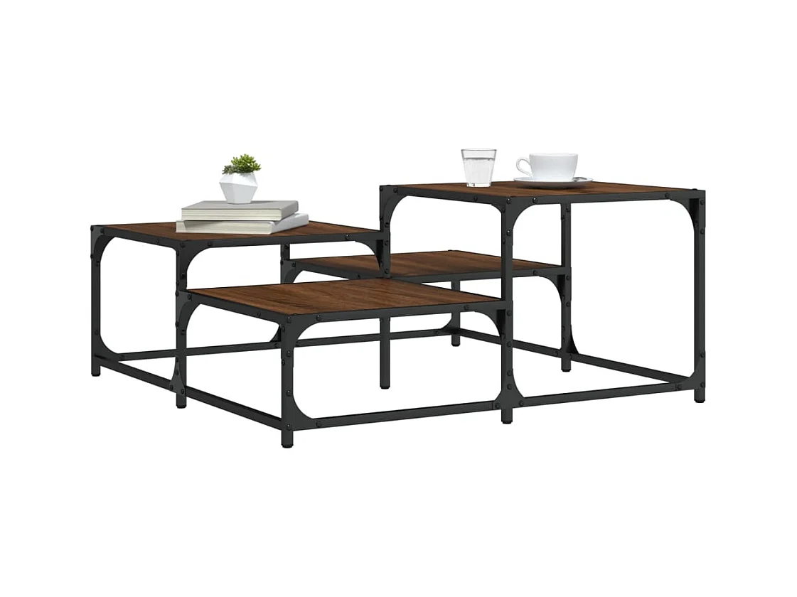 Mesa de centro-Mesa auxiliar de madera maciza de acacia 90x50x37,5 cm SHL768