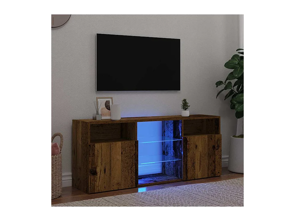 Mueble TV | Gabinete de TV | Mueble de salón luces LED madera ingeniería envejecida 120x30x50 cm