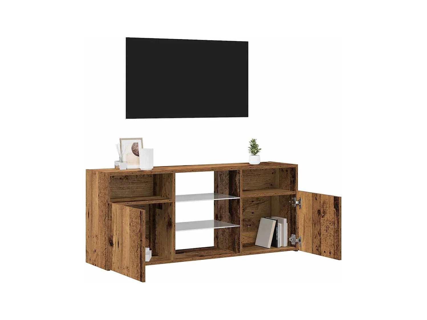 Mueble TV | Gabinete de TV | Mueble de salón luces LED madera ingeniería envejecida 120x30x50 cm