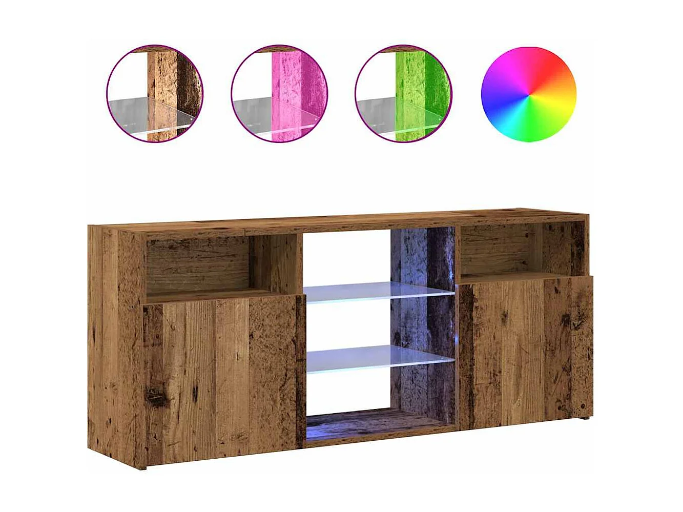 Mueble TV | Gabinete de TV | Mueble de salón luces LED madera ingeniería envejecida 120x30x50 cm