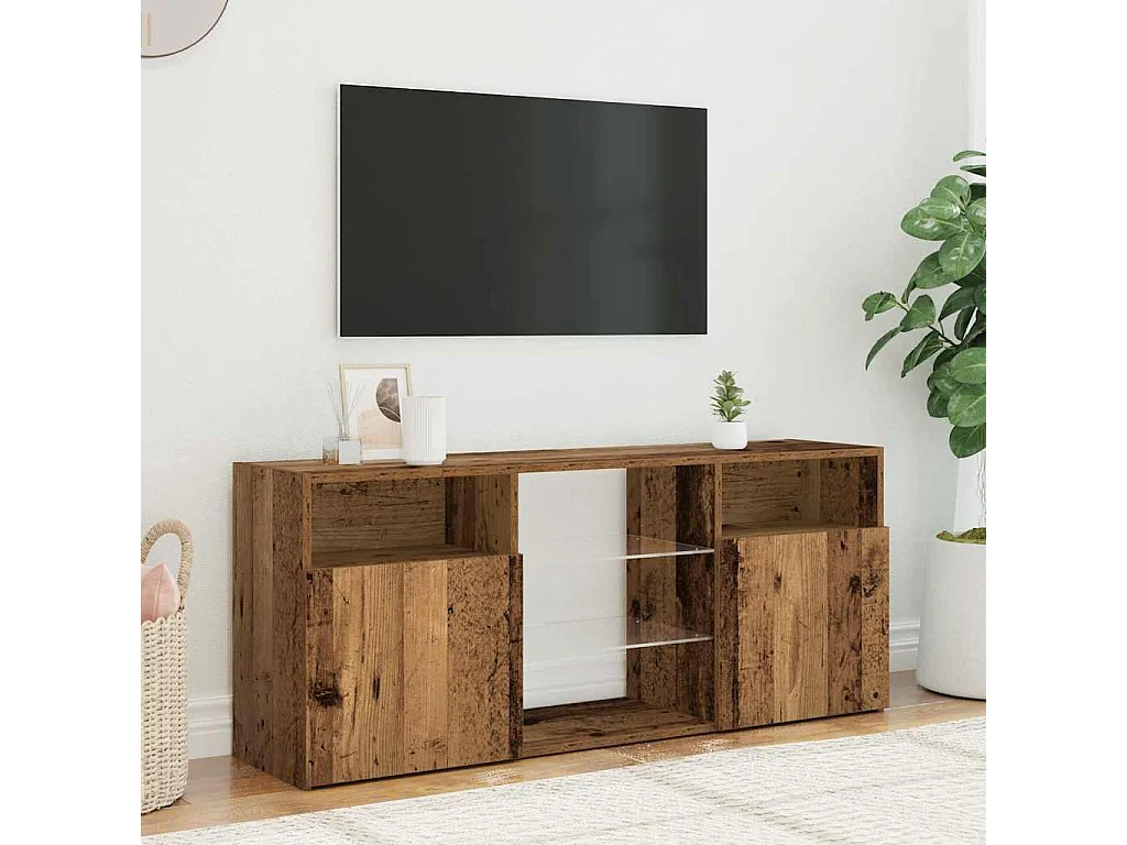 Mueble TV | Gabinete de TV | Mueble de salón luces LED madera ingeniería envejecida 120x30x50 cm