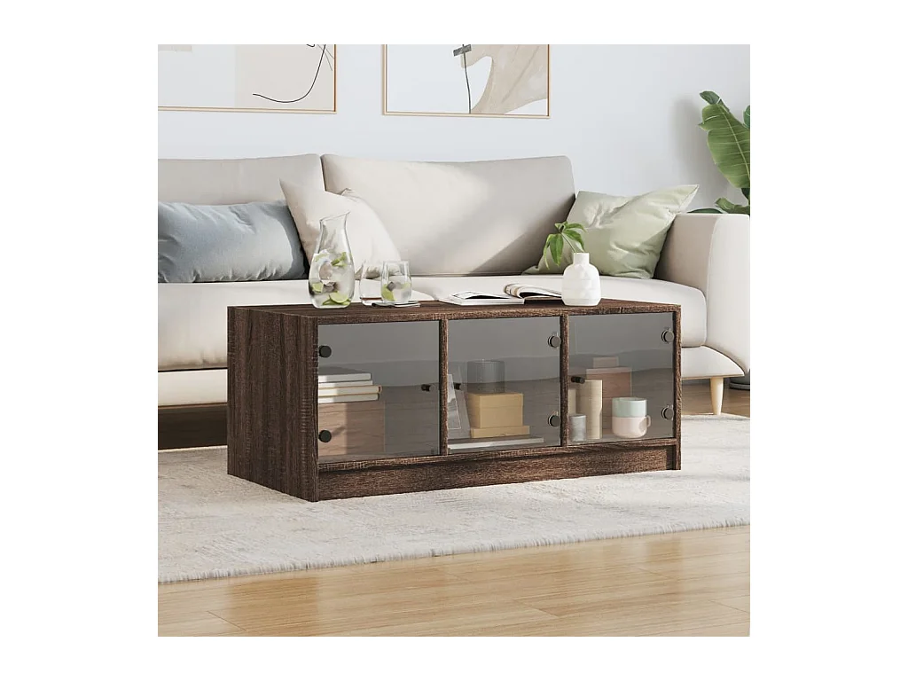 Table basse salon-Table à thé avec rangement-portes en verre-chêne marron 102x50x42 cm SHL37100