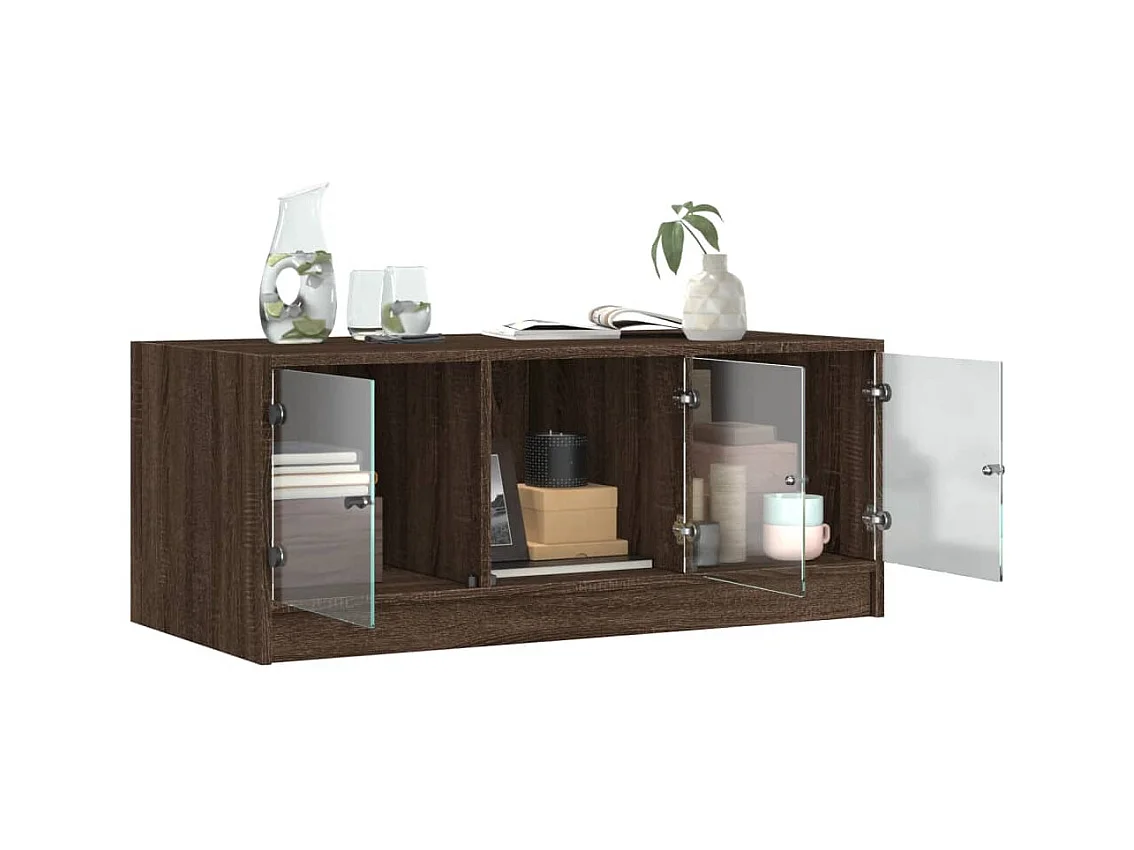 Table basse salon-Table à thé avec rangement-portes en verre-chêne marron 102x50x42 cm SHL37100