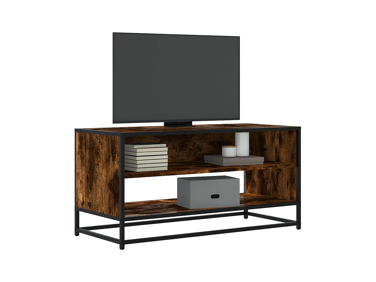 Mueble TV | Gabinete de TV | Mueble de salón metal y madera ingeniería roble humo 91x40x46 cm