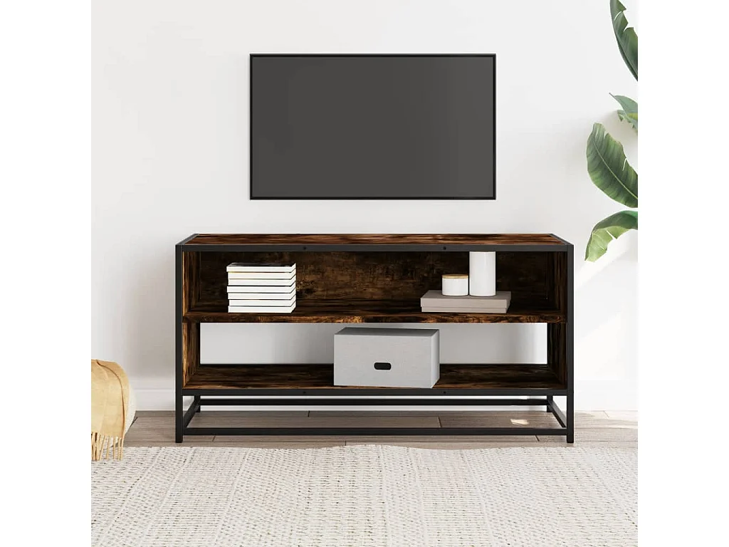 Mueble TV | Gabinete de TV | Mueble de salón metal y madera ingeniería roble humo 91x40x46 cm