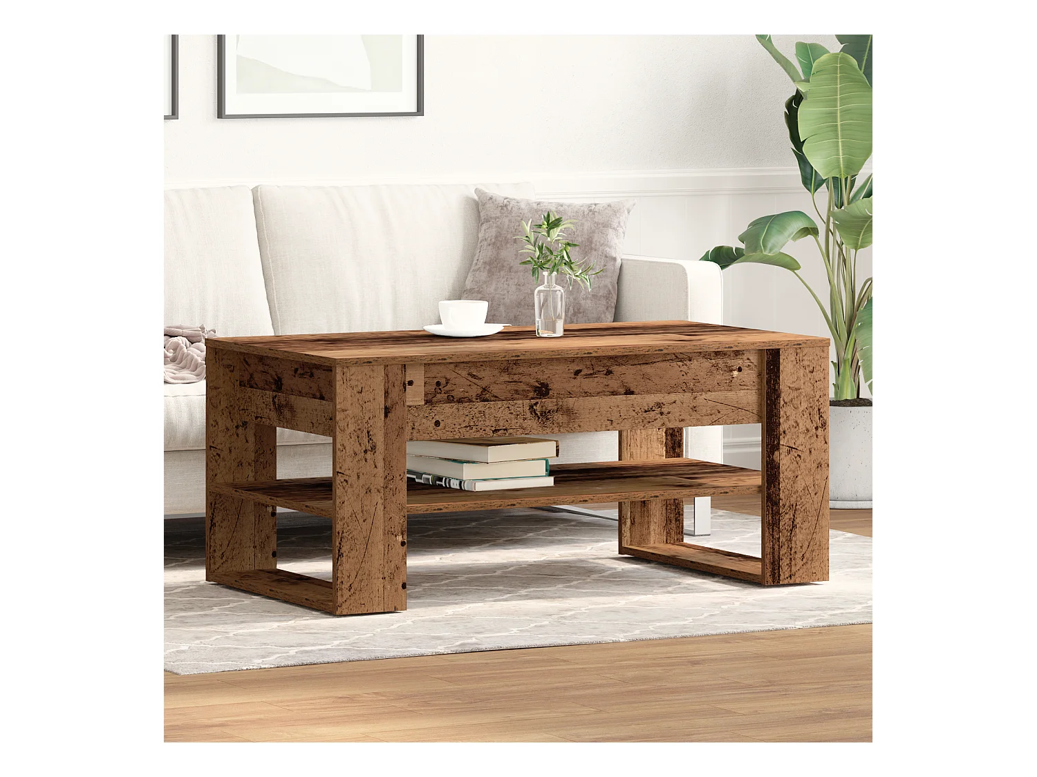 Mesa de centro-Mesa auxiliar-Mesita de centro madera contrachapada gris hormigón 80x50x40 cm SHL4184