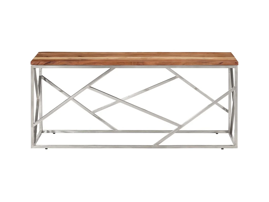 Table basse salon-Table d'appoint argenté acier inoxydable et bois massif d'acacia SHL52001