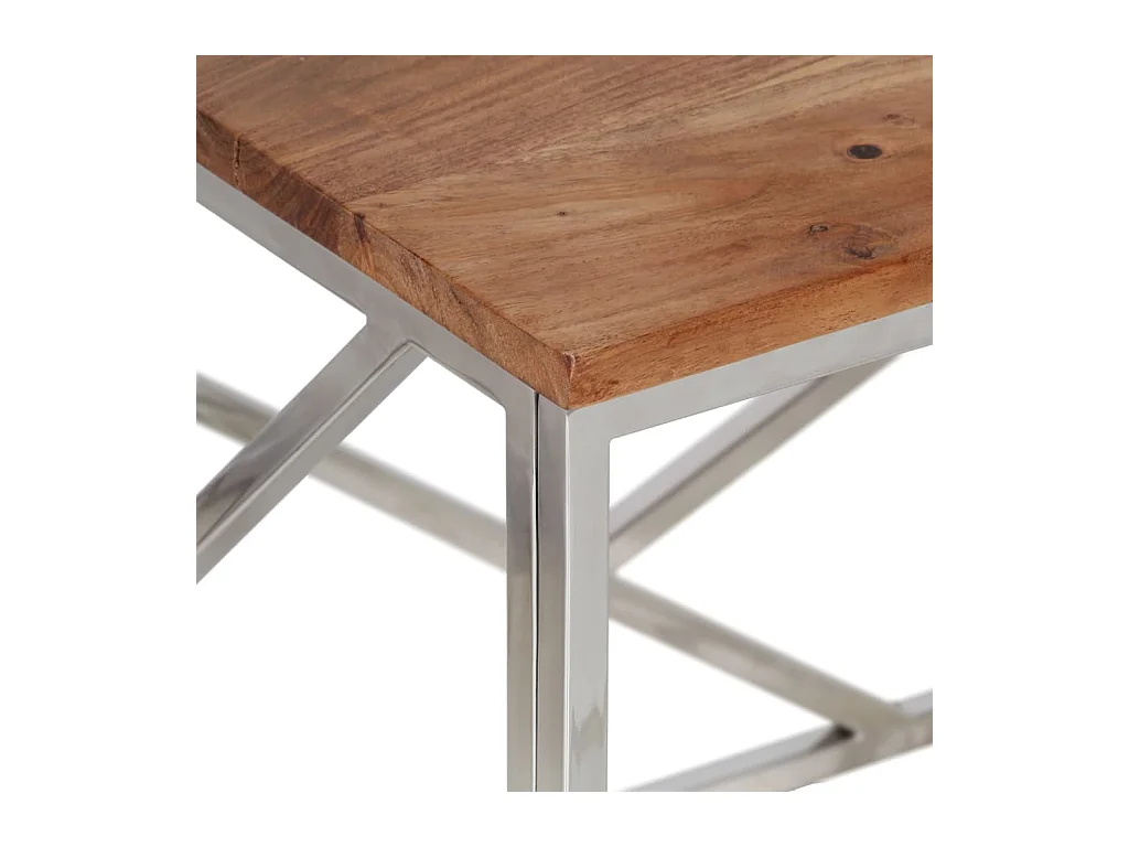 Table basse salon-Table d'appoint argenté acier inoxydable et bois massif d'acacia SHL52001
