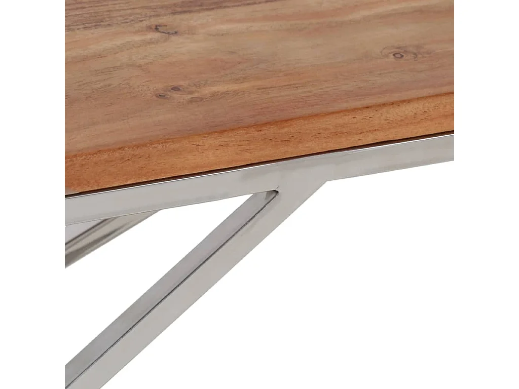 Table basse salon-Table d'appoint argenté acier inoxydable et bois massif d'acacia SHL52001