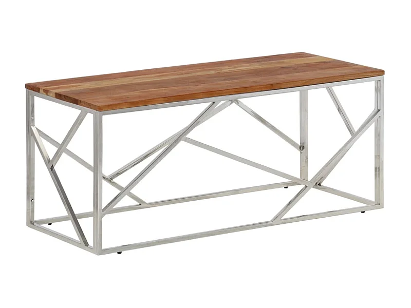 Couchtisch-Sofatisch-Beistelltische Silbern Edelstahl und Massivholz Akazie SHL34694