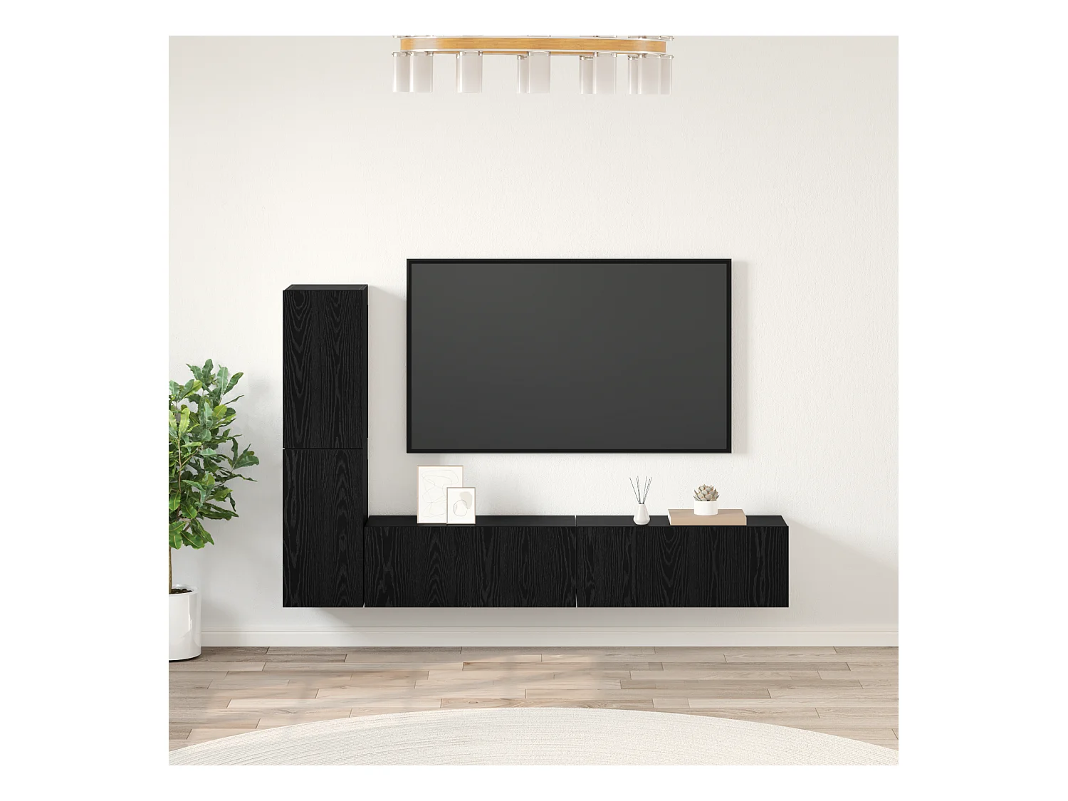 Mueble de TV | Mueble de salón de Pared Roble negro Madera contrachapada