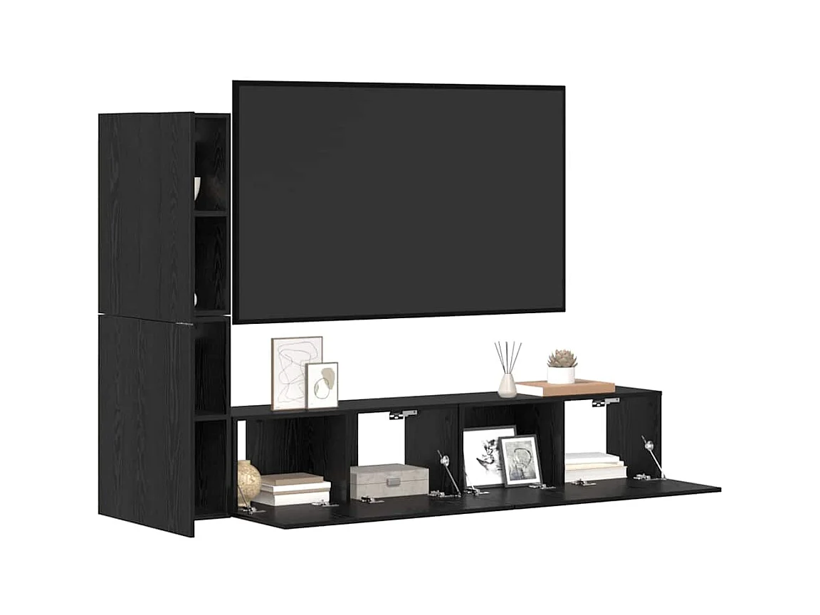 Mueble de TV | Mueble de salón de Pared Roble negro Madera contrachapada