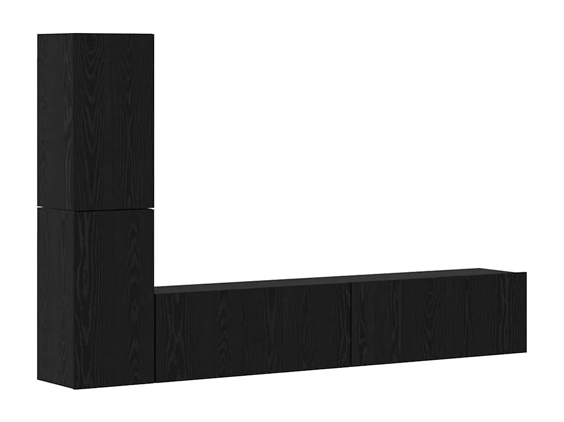 Meuble TV | Banc TV | Armoire TV mural avec étagère 4 pcs Chêne Noir Bois d'ingénierie