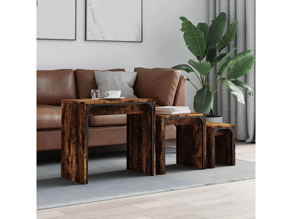 Tables basses gigognes 3 pièces chêne fumé bois d'ingénierie SHL89194