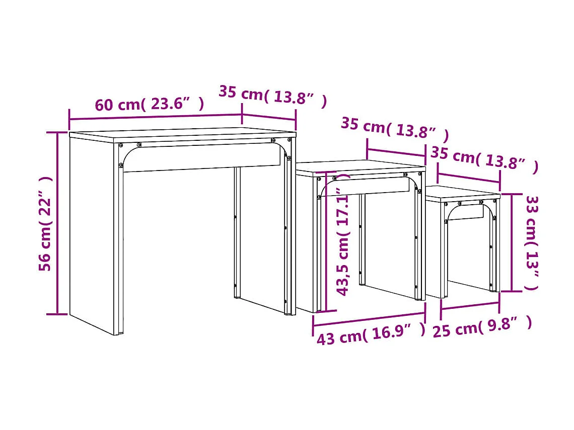 Tables basses gigognes 3 pièces chêne fumé bois d'ingénierie SHL89194