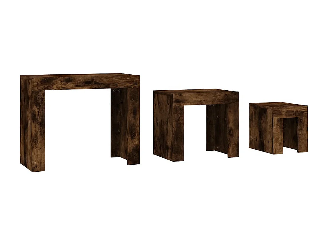Couchtisch 3er Set-Sofatisch-Beistelltisch Stapelbar Räuchereiche Holzwerkstoff SHL57195
