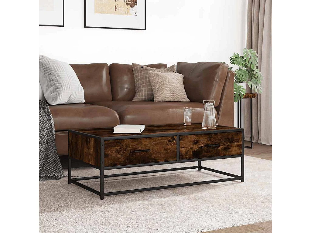 Couchtisch-Wohnzimmertisch-Beistelltische Räuchereiche 100x50x35 cm Holzwerkstoff und Metall SHL7889