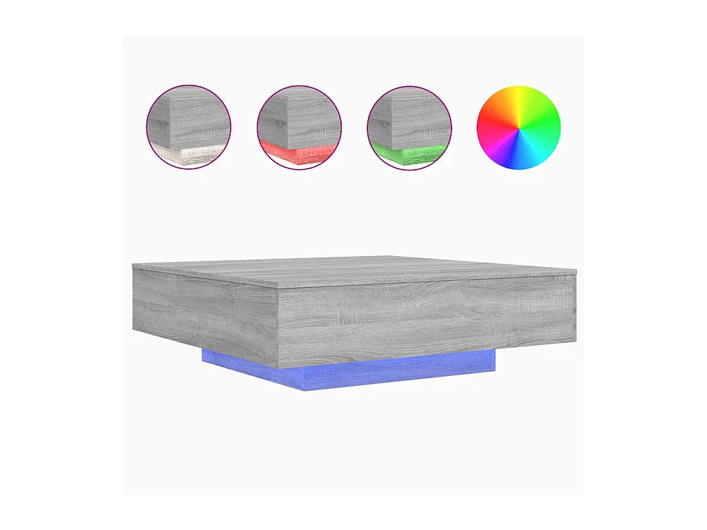 Table basse salon-Table d'appoint avec lumières LED sonoma gris 100x100x31 cm SHL48012