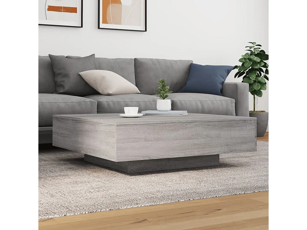 Couchtisch-Wohnzimmertisch-Beistelltische mit LED-Leuchten Grau Sonoma 100x100x31 cm SHL63859