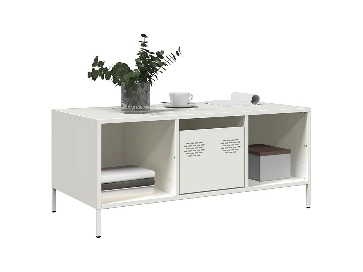 Mesa de centro | Mesa de apoio 101.5x50x43.5 cm aço laminado a frio branco
