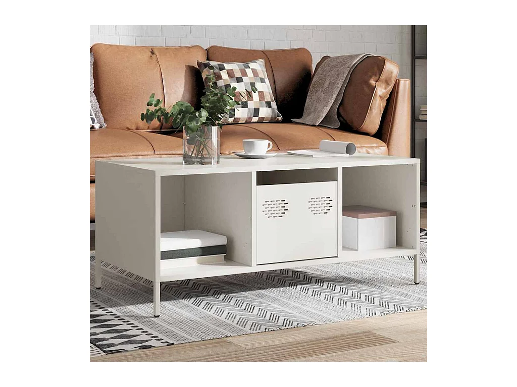 Mesa de centro | Mesa de apoio 101.5x50x43.5 cm aço laminado a frio branco