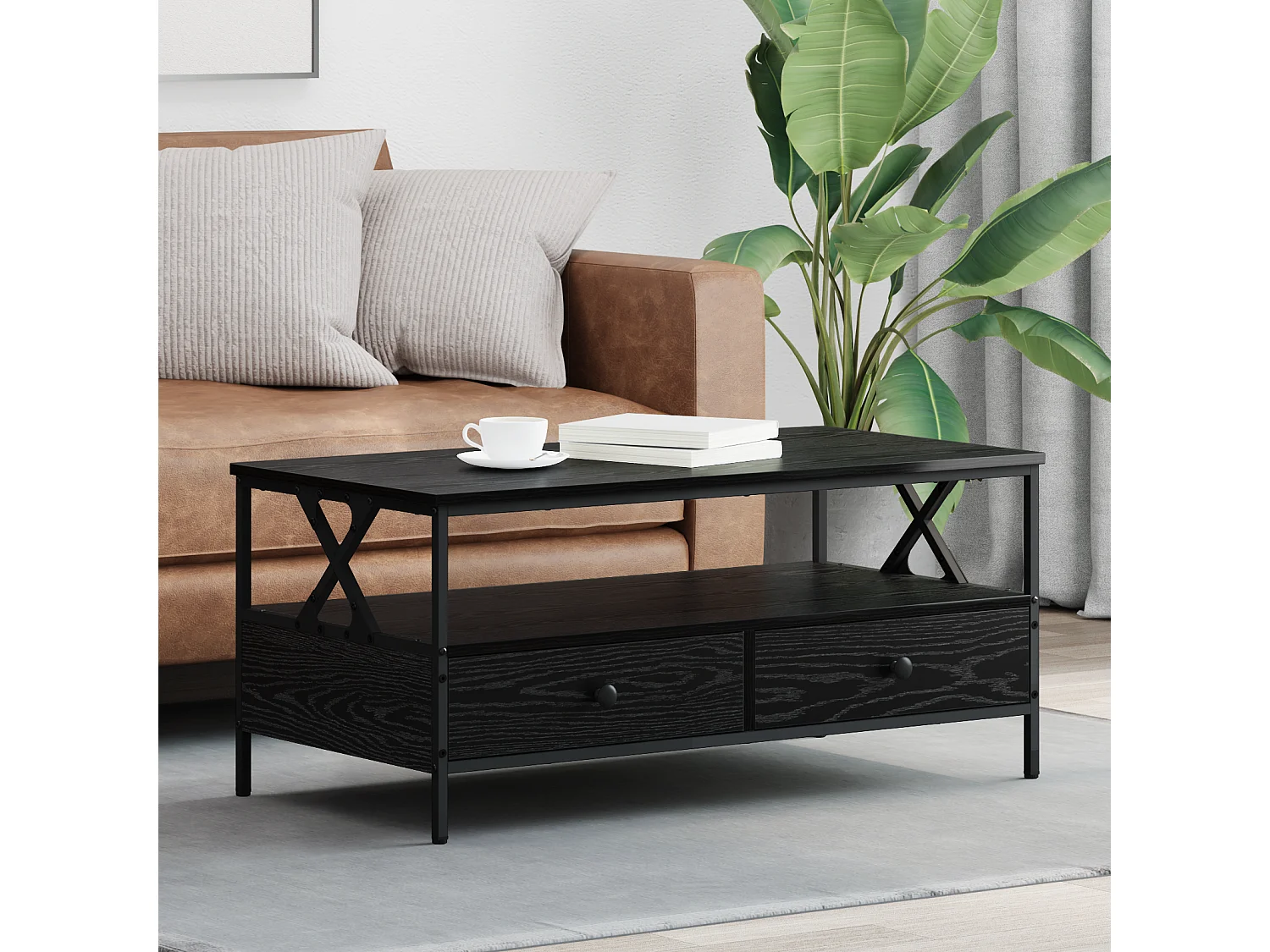 Mesa de centro | Mesa de apoio with Drawer Carvalho preto 100x51x45 cm