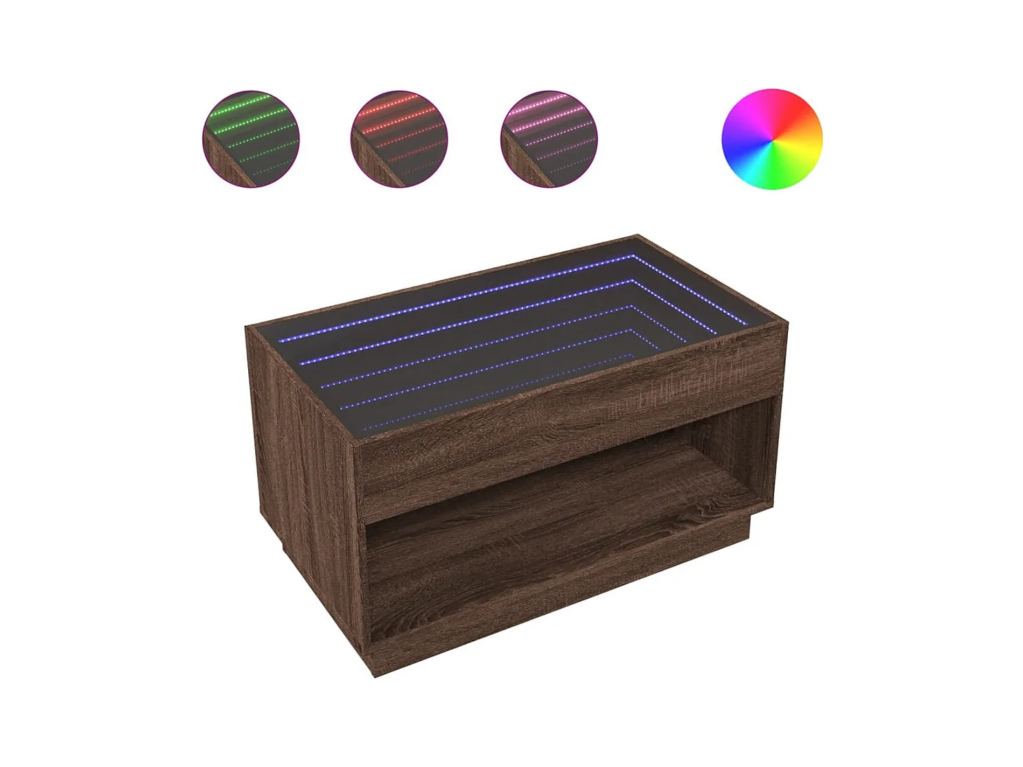 Mesa de centro | Mesa de apoio luzes LED Infinity 90x50x50 cm carvalho castanho