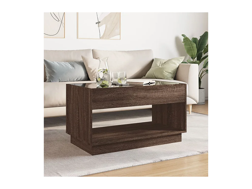 Mesa de centro | Mesa de apoio luzes LED Infinity 90x50x50 cm carvalho castanho