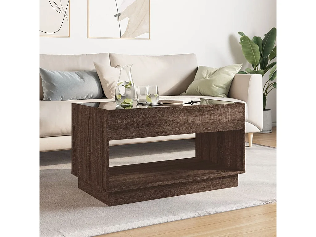 Couchtisch mit Infinity-LED | Beistelltische | Sofatisch Braun Eichen-Optik 90x50x50 cm SHL94186