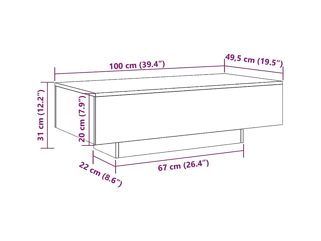 Mesa de centro | Mesa de apoio 100x49.5x31 cm derivados madeira carvalho sonoma