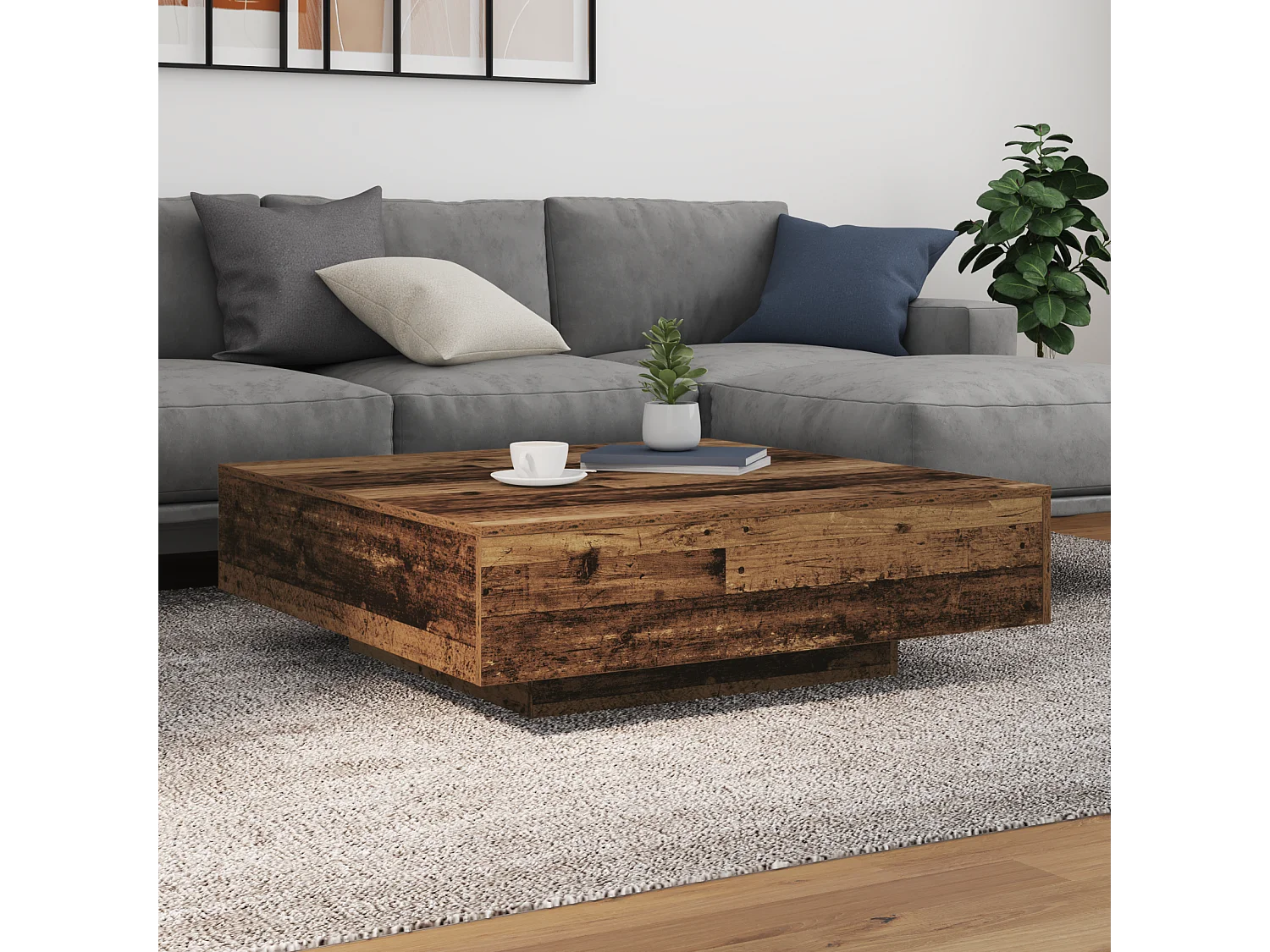 Salontafel | Koffietafel Oud hout 100 x 100 x 31 cm Bewerkt hout