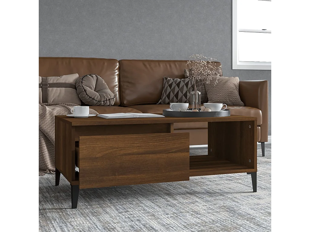 Table basse salon-Table d'appoint Chêne marron 90x50x36,5 cm Bois d'ingénierie SHL26395