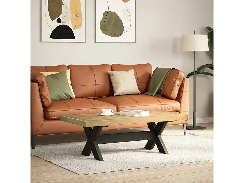 Couchtisch-Wohnzimmertisch-Beistelltische NOAIN X-förmige Beine 120x60x40 cm Massivholz Kiefer SHL23609