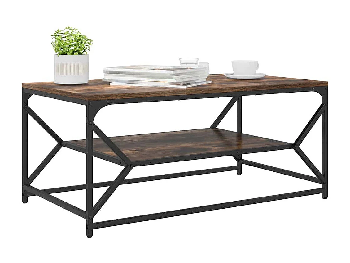 Table basse salon-Table d'appoint avec Étagère Chêne Fumé 90x50x40 cm Bois Mécanisé SHL62203