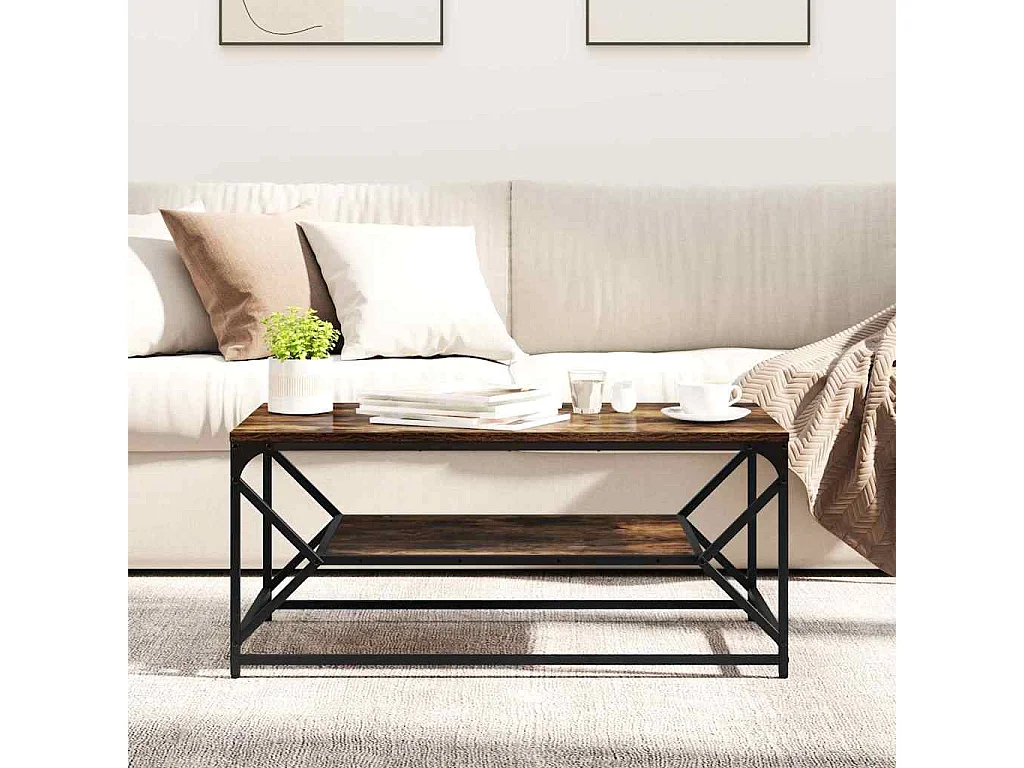 Table basse salon-Table d'appoint avec Étagère Chêne Fumé 90x50x40 cm Bois Mécanisé SHL62203