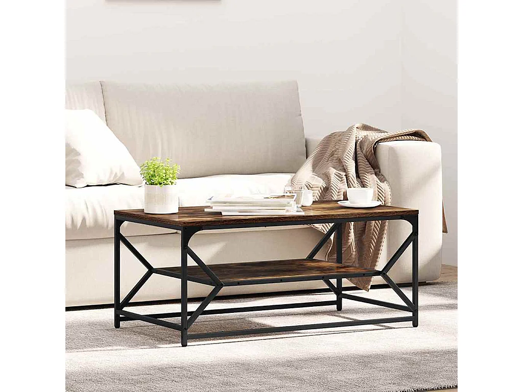 Table basse salon-Table d'appoint avec Étagère Chêne Fumé 90x50x40 cm Bois Mécanisé SHL62203