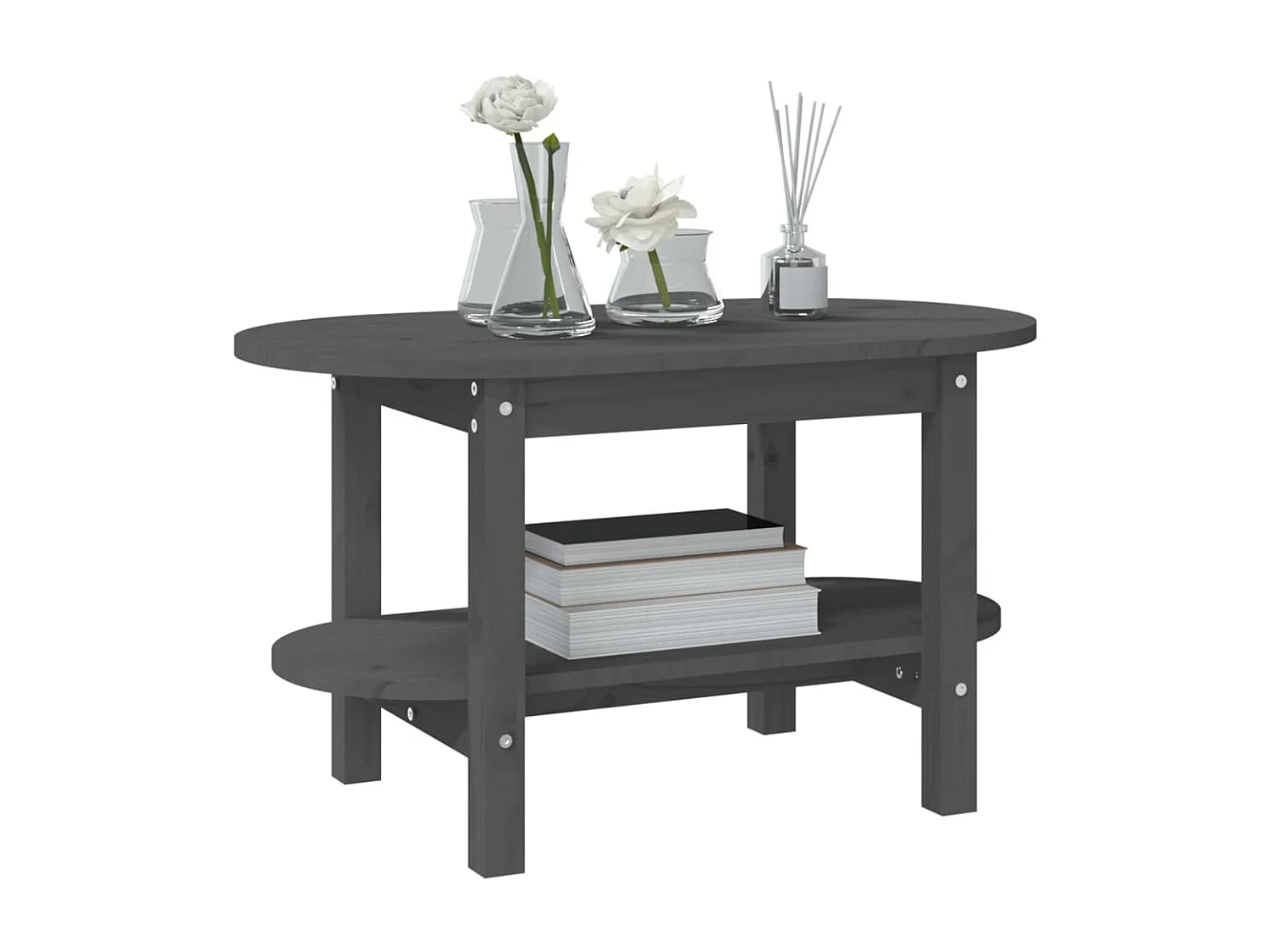 Couchtisch-Wohnzimmertisch-Beistelltische Grau 80x45x45 cm Massivholz Kiefer SHL1458